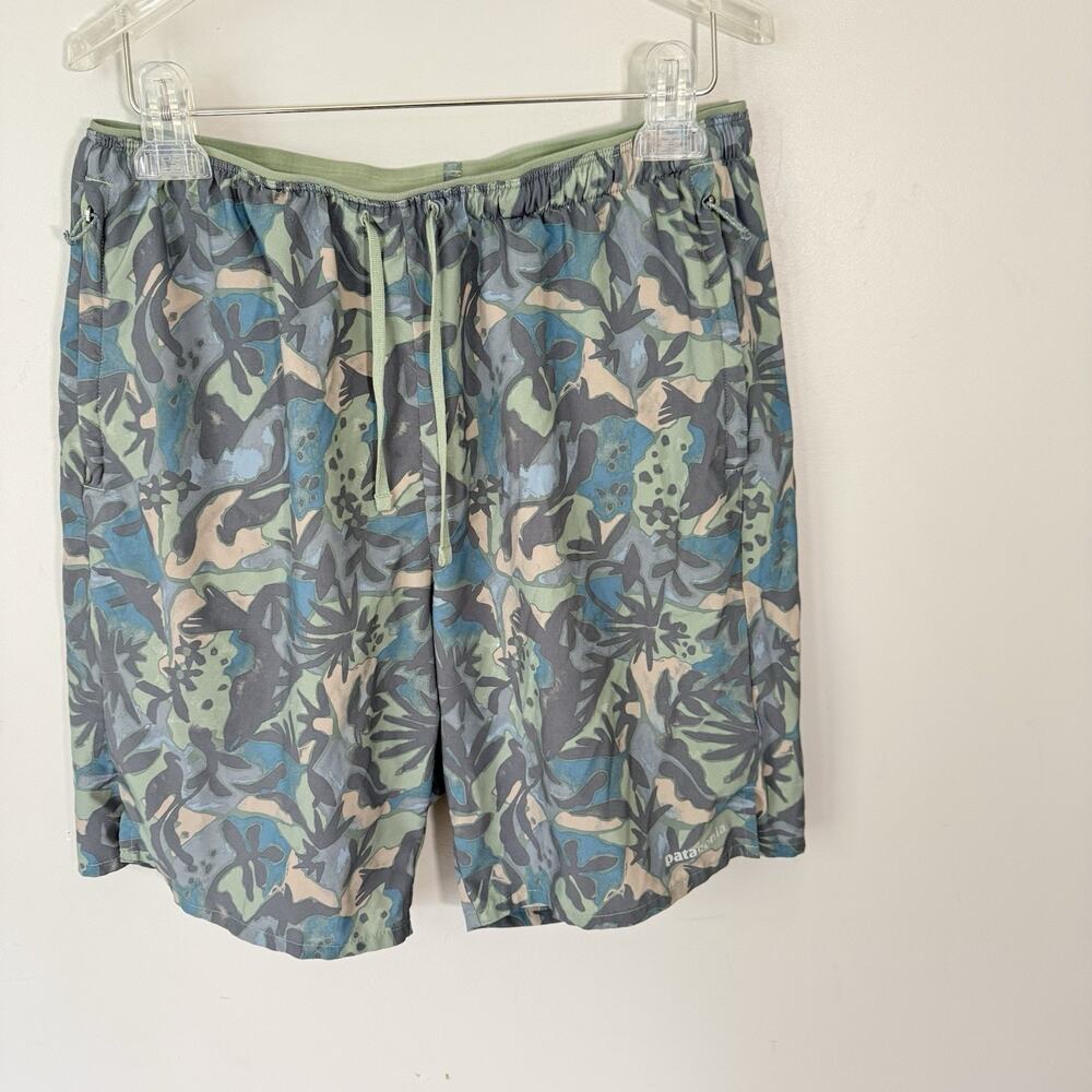 Patagonia Men Multi Trails Shorts Medium 8” Lands & Waters/Sedge Green Floral